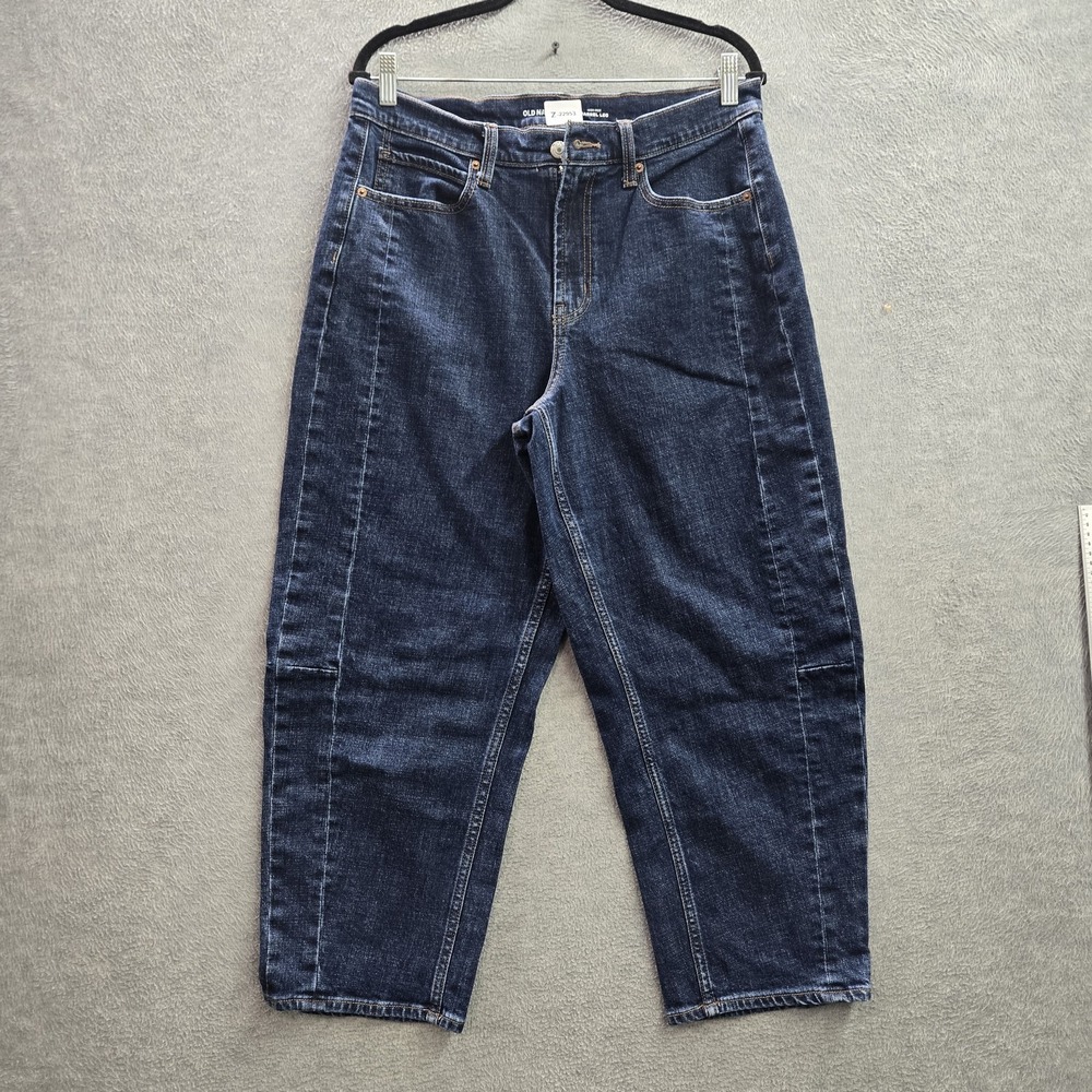 Old Navy Women Jeans 12 Blue Denim High-Rise Barrel Leg 24" Inseam